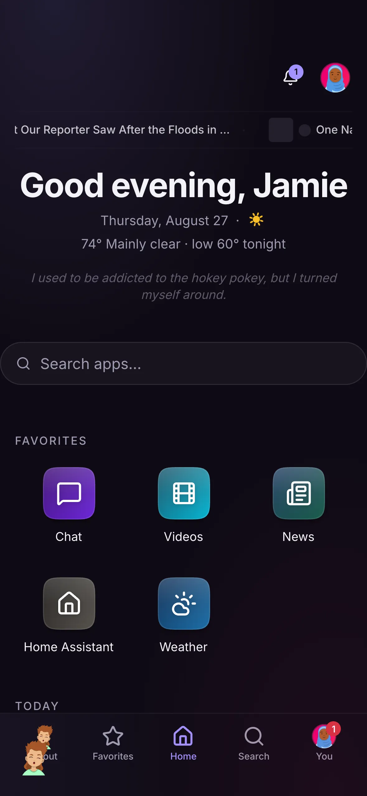 The home screen a kid's account sees on a phone