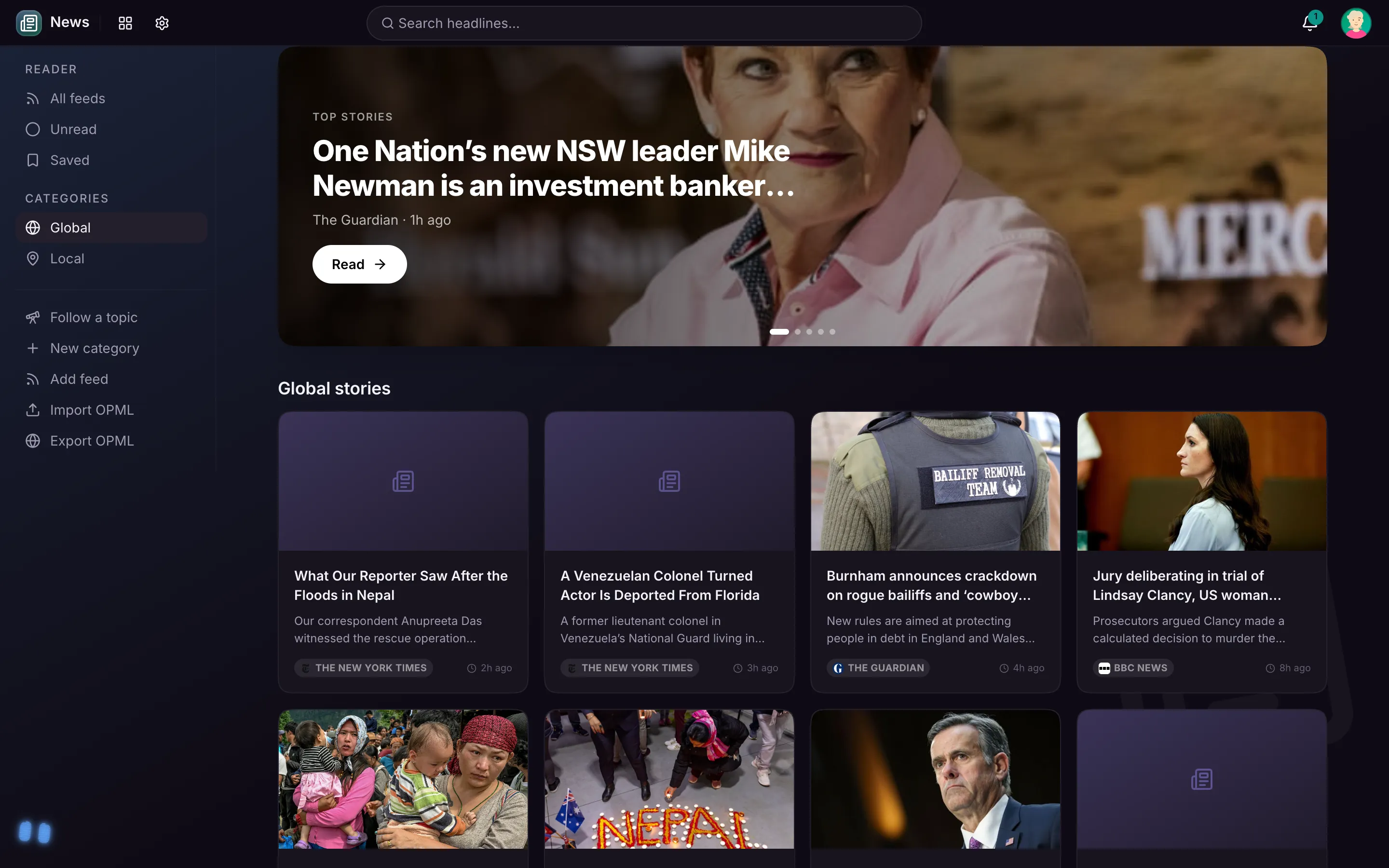 The News app on the Global category