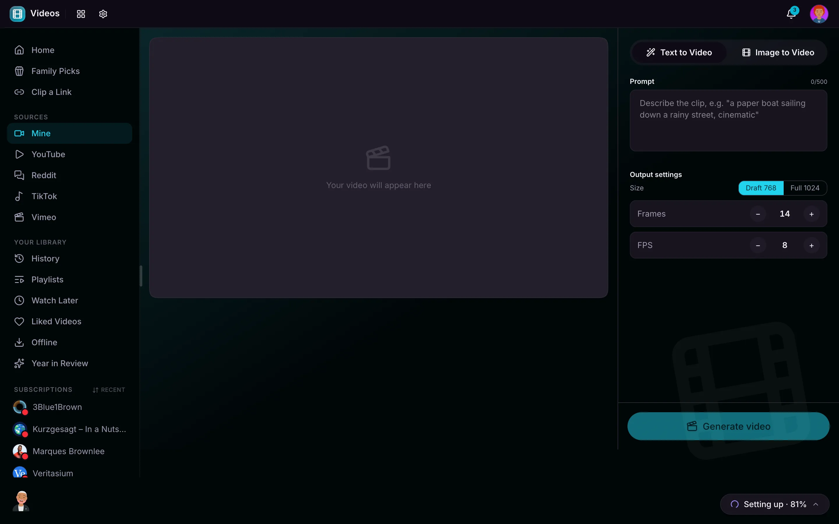 Generating a short clip in the Create studio